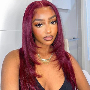 This Is Such Hot Color?! Buy Now, Pay Later! 99J Virgin Human Hair 13x6 Lace Front Wigs Pre Plucked  (w811)