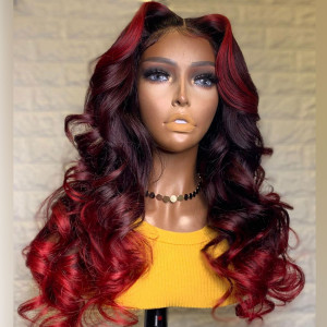  Lovely 99j Virgin Human Hair 13x6 Lace Front Wigs Human Hair (w937)