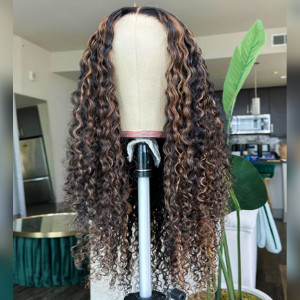 Wear and Go 5x5 HD Lace Closure Highlight Color Curly Wigs Brazilian Virgin Human Hair (HG10)