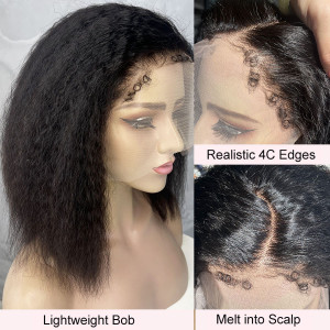 Only for Member Kinky straight hair Wigs!!! Elva hair 13x6 human Lace Front Wigs 150 density Pre Plucked (z16)