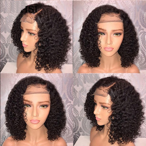 Affordable Vacation Brazilian Curly Bob Wig! INVISIBLE TRANSPARENT LACE! 12A Grade Virgin Human Hair 13x6 Lace Front Wigs Pre Plucked  (038)