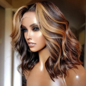 ELVA Single Byebye Knots Blonde Highlight Body Wave Ear-to-ear Glueless 13x4 Frontal HD Lace Wig Pre-Cut Lace （w257）