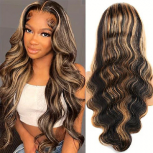 ELVA Single Byebye Knots 13x4 Skinlike Real HD Lace Frontal Wig Highlight  Wear Go Glueless Wig 1B27# HD Lace Wigs （JC038）