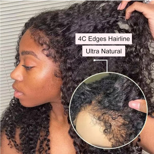 Only for Member Afro kinky curly Kinky Edges!!! Elva hair 13x6 human Lace Front Wigs Pre Plucked (Z28)