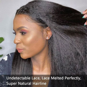 Elva hair Super Full Kinky Straight 13X4 HD Undetectable Lace Wig | Natural Hairline(HD05)