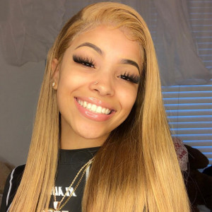ELVA Single Knots Honey Blonde 13x4 Lace Front Wigs #27 Straight Human Hair Wigs 180% Density（JC030)