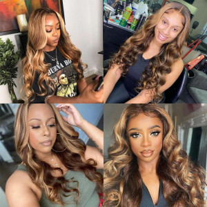 ELVA Single Byebye Knots Blonde Highlight Body Wave Ear-to-ear Glueless 13x4 Frontal HD Lace Wig Pre-Cut Lace （w269）