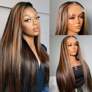 Wear and Go 5x5 HD Lace Closure Highlight Color Silky Straight Wigs Brazilian Virgin Human Hair (HG04)