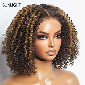 Wear and Go 5x5 HD Lace Closure Highlight Afro Curls Wigs Brazilian Virgin Human Hair (HG11)