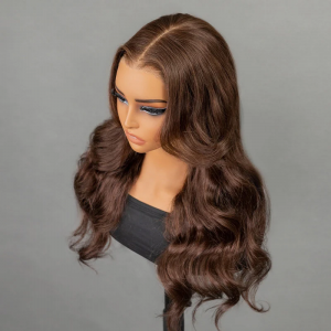 ELVA Single Knots Body Wave 5X5 HD Lace Closure Wig Chocolate Brown Color Wear Go Glueless Wig Pre-Cut Lace Closure Wig（JC02)