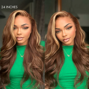 ELVA Single Byebye Knots Blonde Highlight Body Wave Ear-to-ear Glueless 13x6 Frontal HD Lace Wig Pre-Cut Lace （w225)