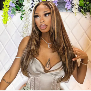 Elva Hair highlight Brazilian Best Straight Pre Plucked 13x4 HD Lace Closure Wig Real HD Lace Human Hair Wigs(w100)