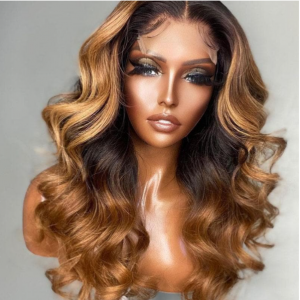 ELVA Single Byebye Knots Blonde Highlight Body Wave Ear-to-ear Glueless 13x4 Frontal HD Lace Wig Pre-Cut Lace （w269）