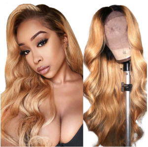 ELVA Single Byebye Knots Blonde Highlight Body Wave Ear-to-ear Glueless 13x4 Frontal HD Lace Wig Pre-Cut Lace （w273）