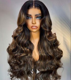 ELVA Single Byebye Knots Highlight  5X5 HD Lace Frontal Wig Brazilian Body Wave Lace Front Wigs Human Hair 100% Real HD Lace Frontal Wig（w202)