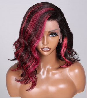 ELVA Single Byebye Knots Red ombre 1B 13X4 HD Lace Frontal Wig Brazilian Wave Lace Front Wigs Human Hair 100% Real HD Lace Frontal Wig（w219）