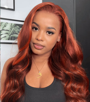 ELVA Single Byebye Knots Ginger Hair 13X4 HD Lace Frontal Wig Brazilian Body Wave Lace Front Wigs Human Hair 100% Real HD Lace Frontal Wig（w215）