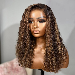 ELVA Single Knots 13x6 Skinlike Real HD Lace Front Wig Highlight Ombre Water Wave（JC042)