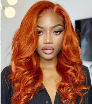 ELVA Single Byebye Knots Ginger Hair 13X4 HD Lace Frontal Wig Brazilian Loose Wave Lace Front Wigs Human Hair 100% Real HD Lace Frontal Wig（w216）
