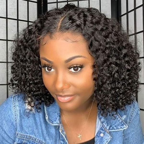 short curly human hair bob wig